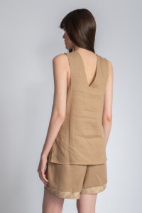Linen top with knitted details tan