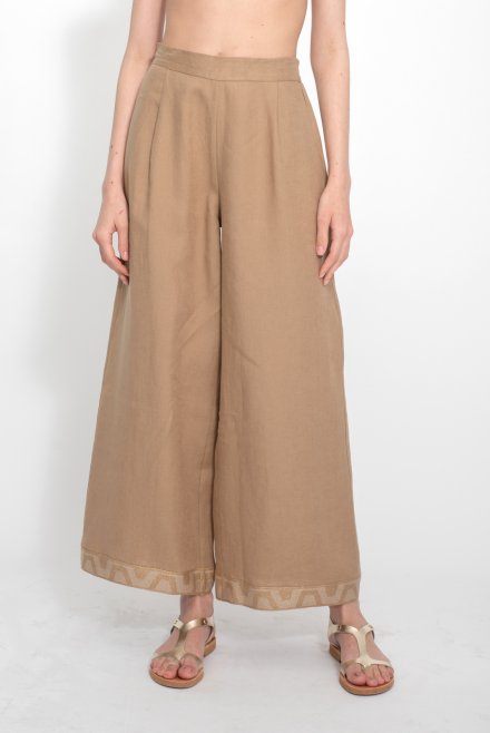Linen pants with knitted details tan