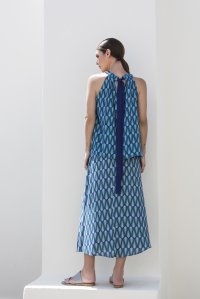 Geometric pattern maxi skirt atlantic blue-blue grass