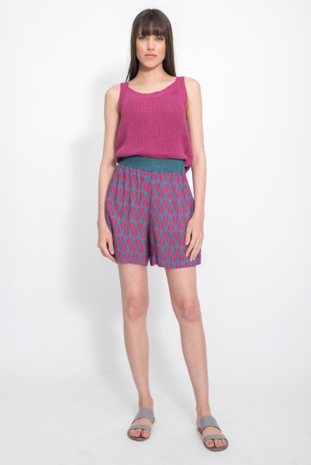 Geometric pattern shorts with knitted details petrol-orchid flower