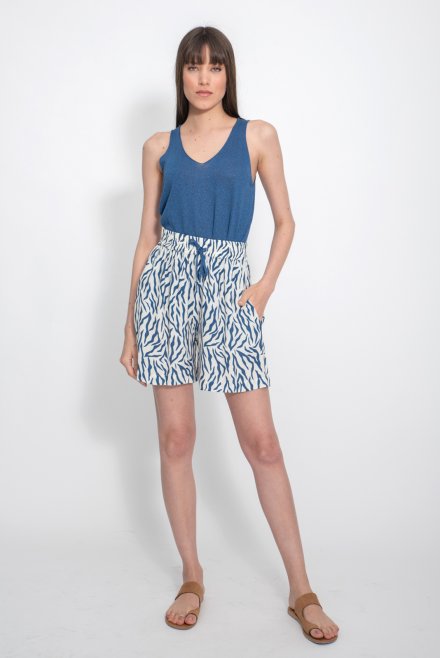 Animal print shorts with knitted details ivory-blue