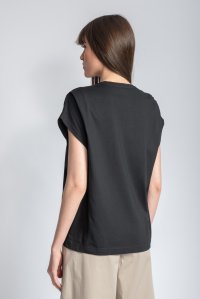 Organic cotton pleated T-shirt black