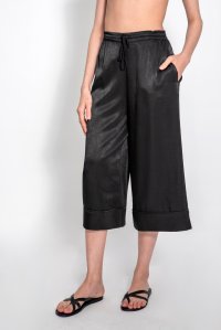 Cropped belted  pants black