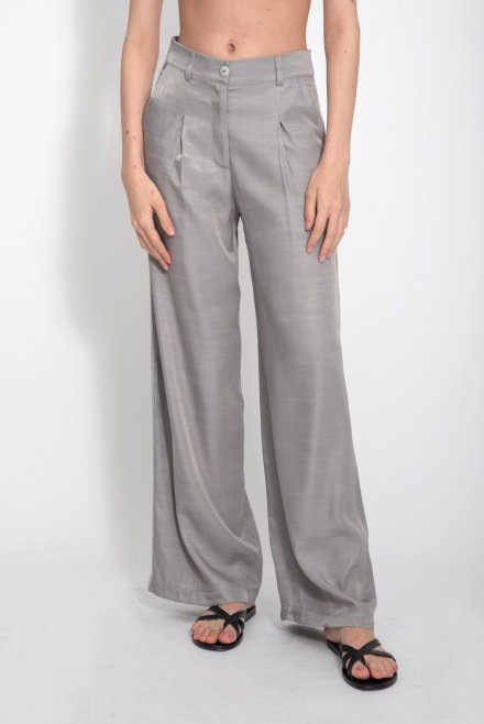Pleated pants with knitted details light grey