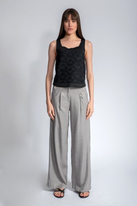 Metallic geometrical pattern -knit crop top black