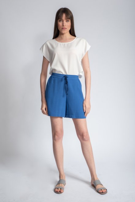 Crepe marocain shorts with knitted details atlantic blue
