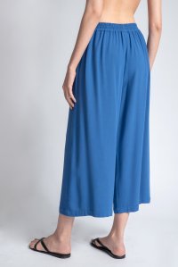 Crepe marocain cropped wide leg pants with knitted details atlantic blue
