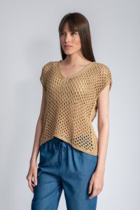 Open knit vest tan