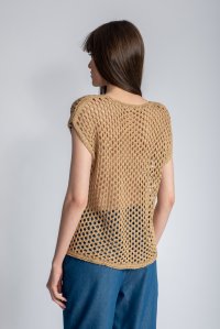 Open knit vest tan