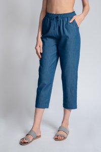 Jean track pants with knitted details indigo
