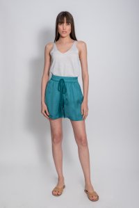 Satin basic shorts with knitted details blue grass