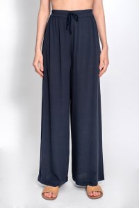 Crepe marocain wide leg pants with knitted details navy