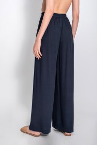 Crepe marocain wide leg pants with knitted details navy