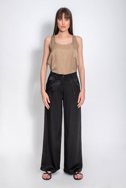 Pleated pants with knitted details black