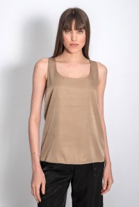 Sleeveless basic top with knitted details tan