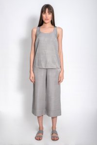 Sleeveless basic top with knitted details light grey