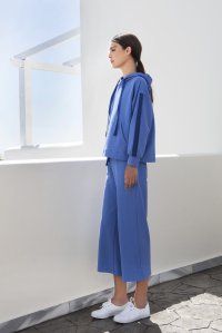 Cotton wide leg track pants with knitted details atlantic blue