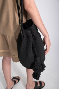 Βαμβακερή πλεκτή τσάντα πουγκί black