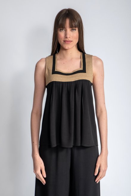 Crepe marocain sleeveless top with knitted details black