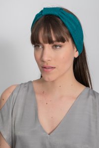 Lurex ribbed knitted headband blue grass