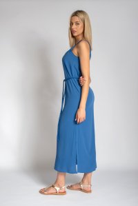 Crepe marocain midi dress with knitted details atlantic blue