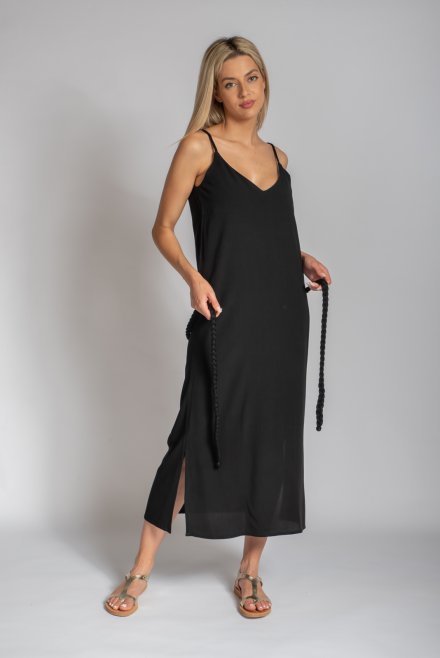 Crepe marocain midi φόρεμα με πλεκτές λεπτομέρειες black