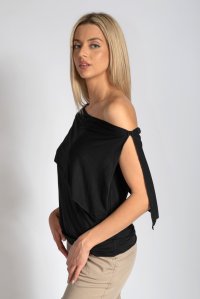 Top side tying blouse black