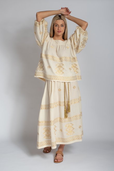 Woven blouse ivory-rich gold