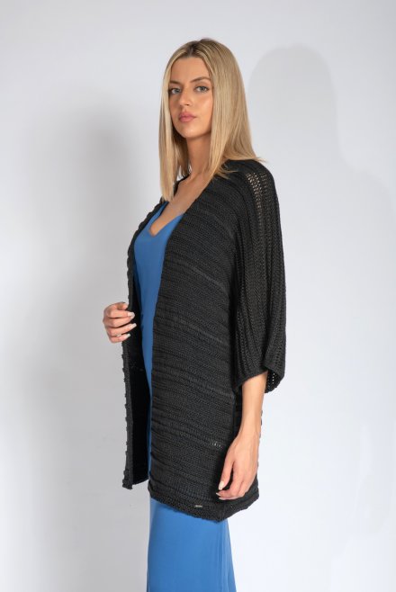 Open knit 3/4 sleeved cardigan black