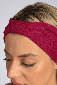 Lurex ribbed knitted headband orchid flower