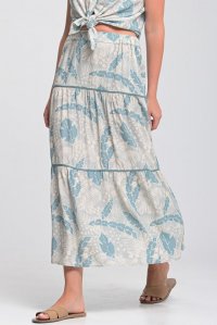 Floral patterned boho skirt with knitted details acqua-ivory