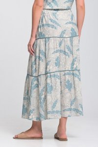 Floral patterned boho skirt with knitted details acqua-ivory