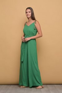 Crepe marocaine belted jumpsuit with knitted details grass