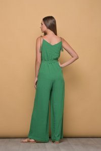 Crepe marocaine belted jumpsuit with knitted details grass