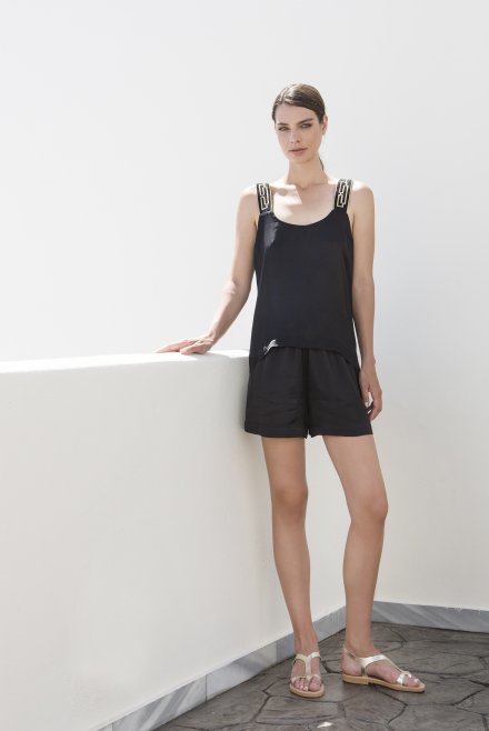 Satin shorts with knitted details black