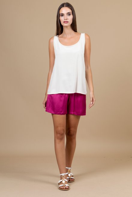 Satin basic shorts with knitted details orchid flower