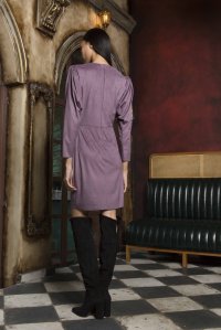 Faux suede drapped dress with knitted details dusty violet
