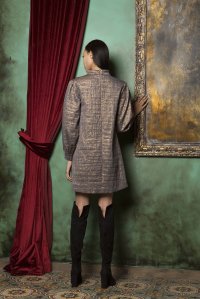 Brocade mini dress with knitted details taupe gold
