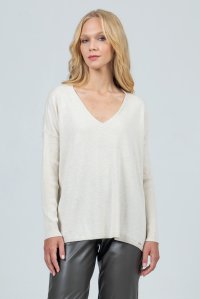 Cotton blend v-neck relaxed sweater beige