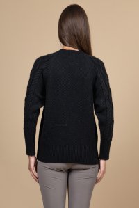 Alpaca blend cable knit sweater with handmade stiches black