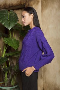 Wool blend cable knit sweater violet