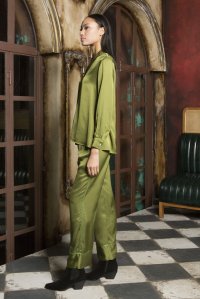 Crepe satin blouse with knitted details grass
