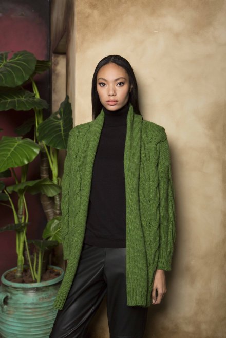 Wool blend cable knit cardigan grass