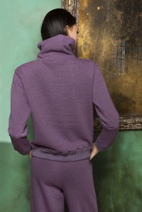 Cotton blend relaxed sweatshirt with knitted details violet