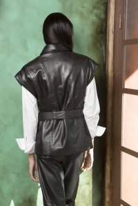 Leather belted gilet black