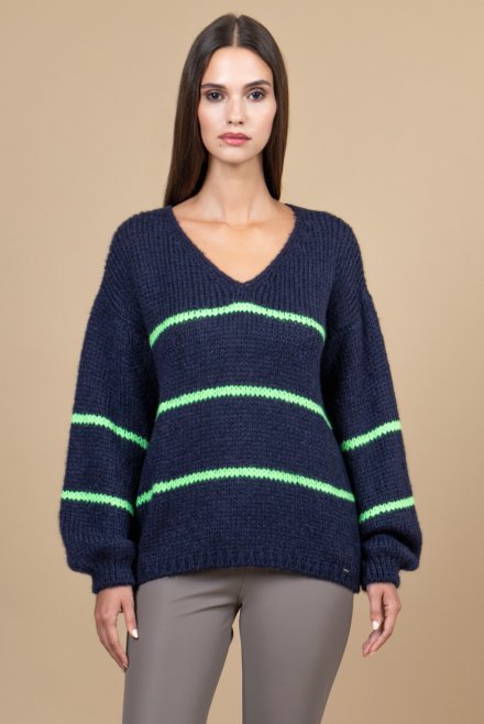 Mohair blend striped sweater navy