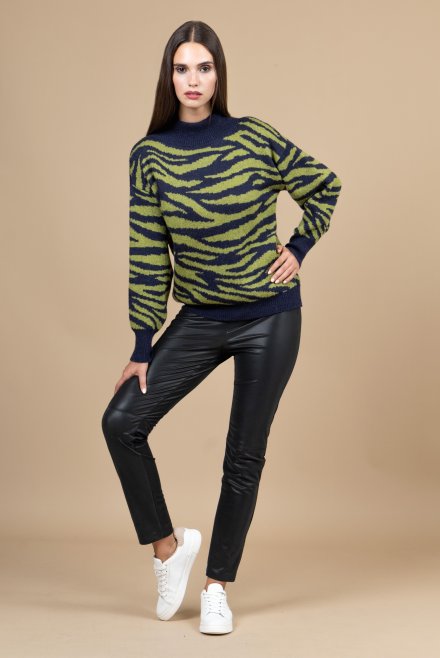 Mohair blend animal print sweater navy