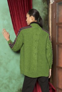 Wool blend cable knit cardigan with arm multicolored details grass