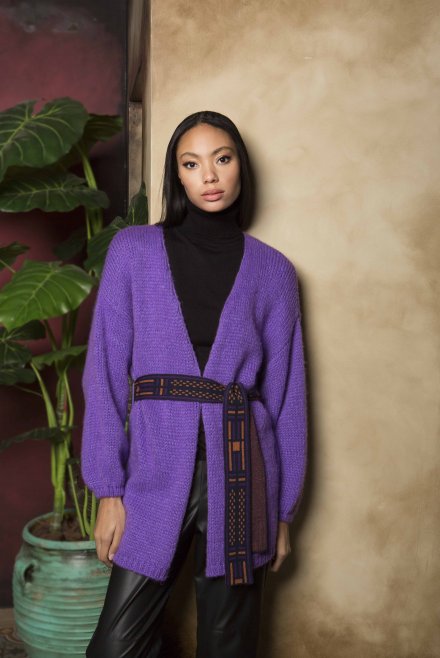 Mohair blend metallic knit cardigan violet