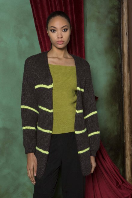 Mohair blend stripped cardigan anthracite